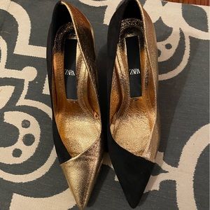 Zara Gold and Velvet Shoes